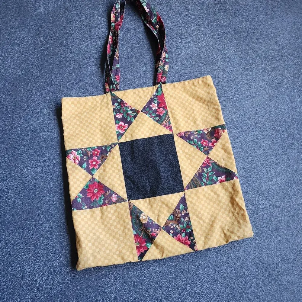 Y2K Abstract Patterned Canvas Tote Hand Bag